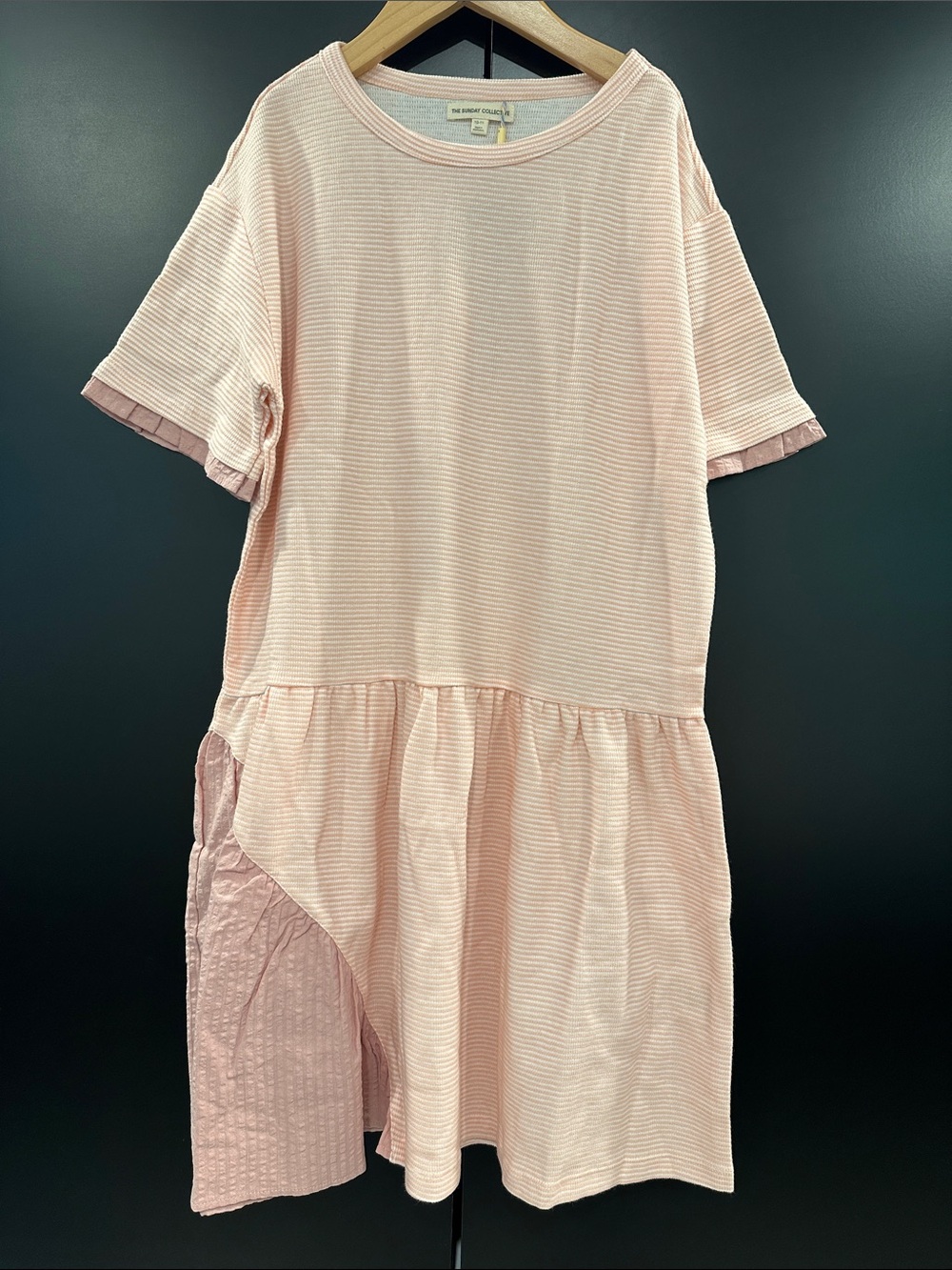 The Sunday Collective Girls Pink Striped Assymetrical Dress 10-11y NEW